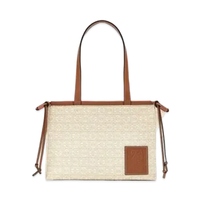 LOEWE Small Cushion Tote In Anagram Jacquard And Calfskin "Ecru/Tan"