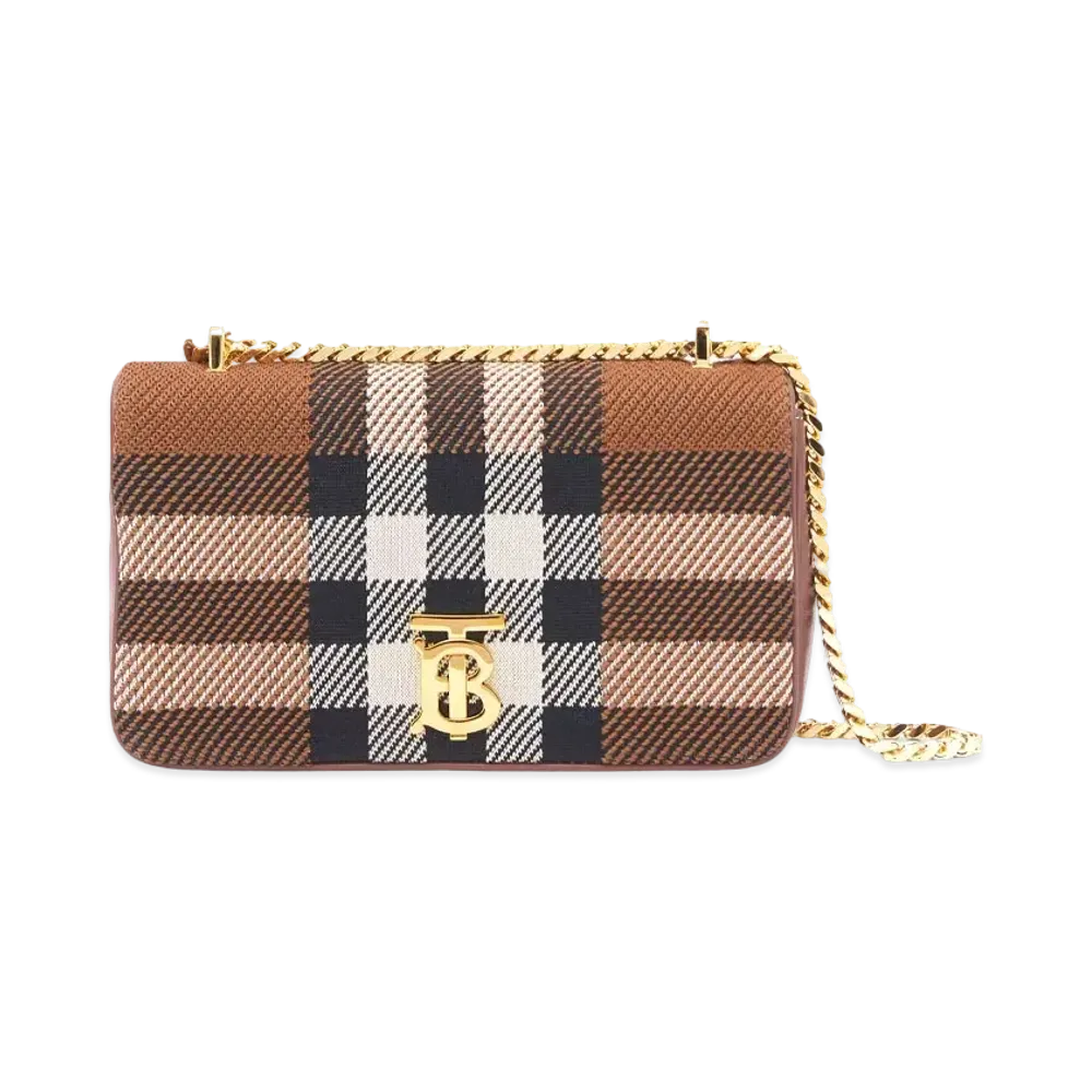 BURBERRY Small Knit Check Lola Bag "Dark Bachi Brown"