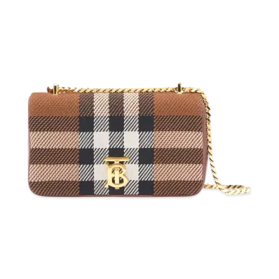 BURBERRY Small Knit Check Lola Bag "Dark Bachi Brown"