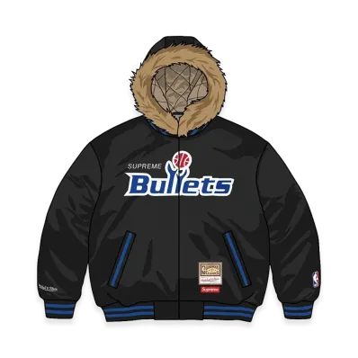 Supreme x Mitchell & Ness Teams Hooded Satin Varsity Jacket "Black"