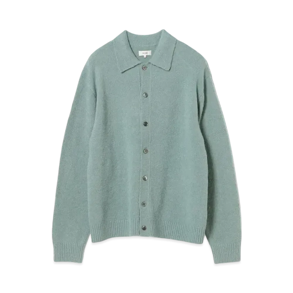 BEAMS 7 Gauge Alpaca Knit Polo Cardigan "Sax"