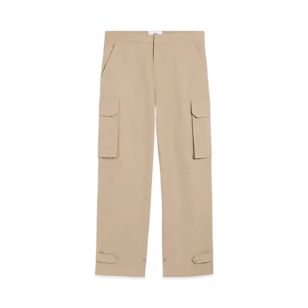 AMI PARIS Cotton Gabardine Cargo Pants "WhiteCoffee"