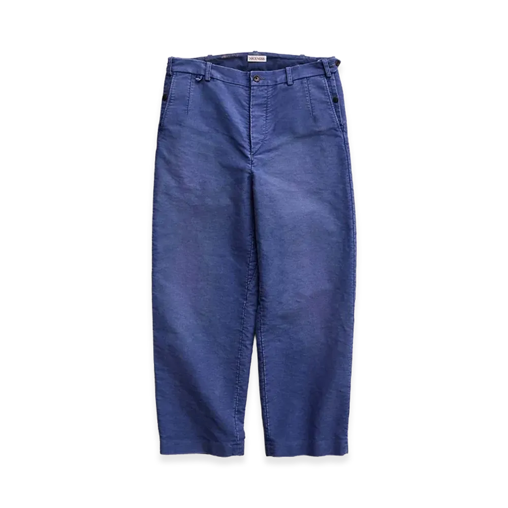 NICENESS Adamson Aged-Effect Moleskin Trousers "Blue"