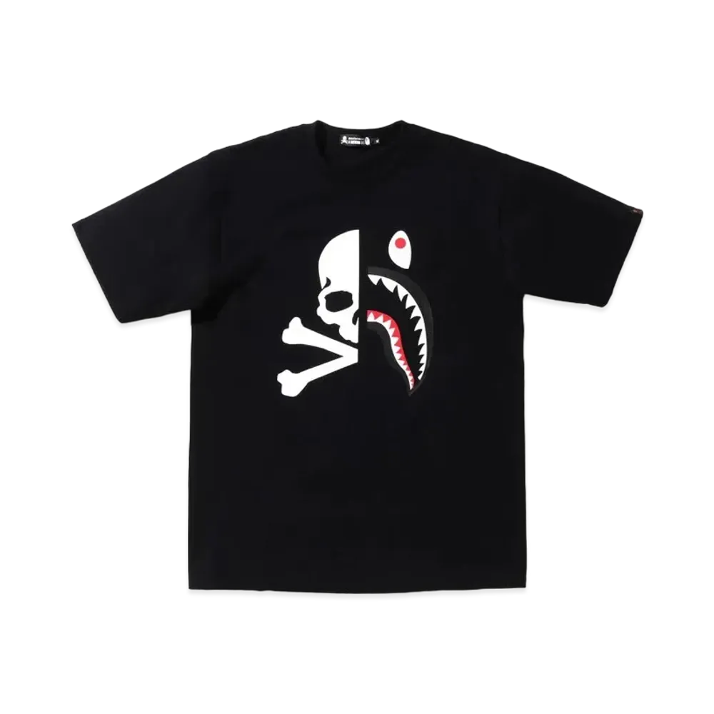 A BATHING APE X MMJ HALF SHARK TEE "Black"