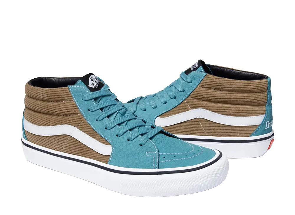 Supreme × Vans Sk8-Mid Pro Corduroy Croc "Aqua/Light Brown"