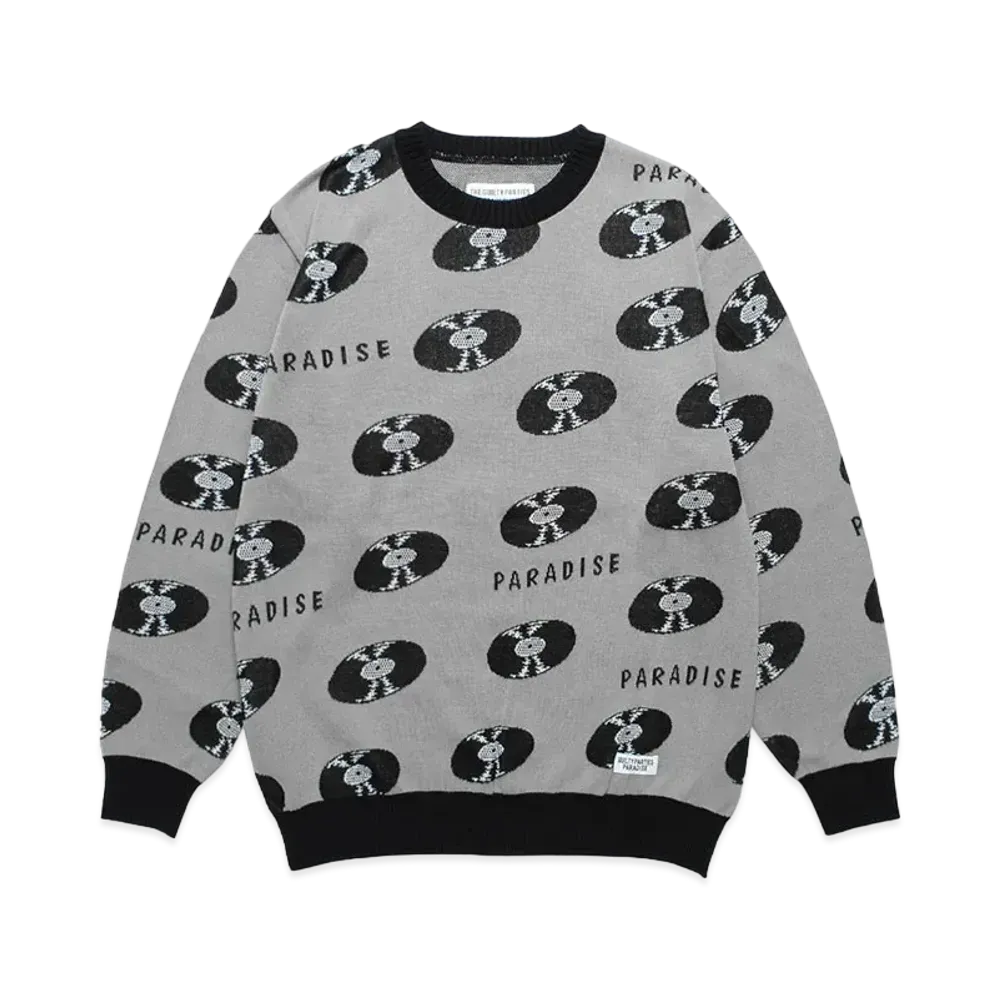 WACKO MARIA Records Jacquard Knit Sweater "Gray"