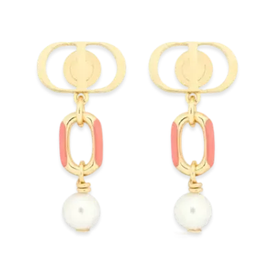 Dior Dioriviera Petit CD Earrings Metal with Resin Pearls and Lacquer "Coral"