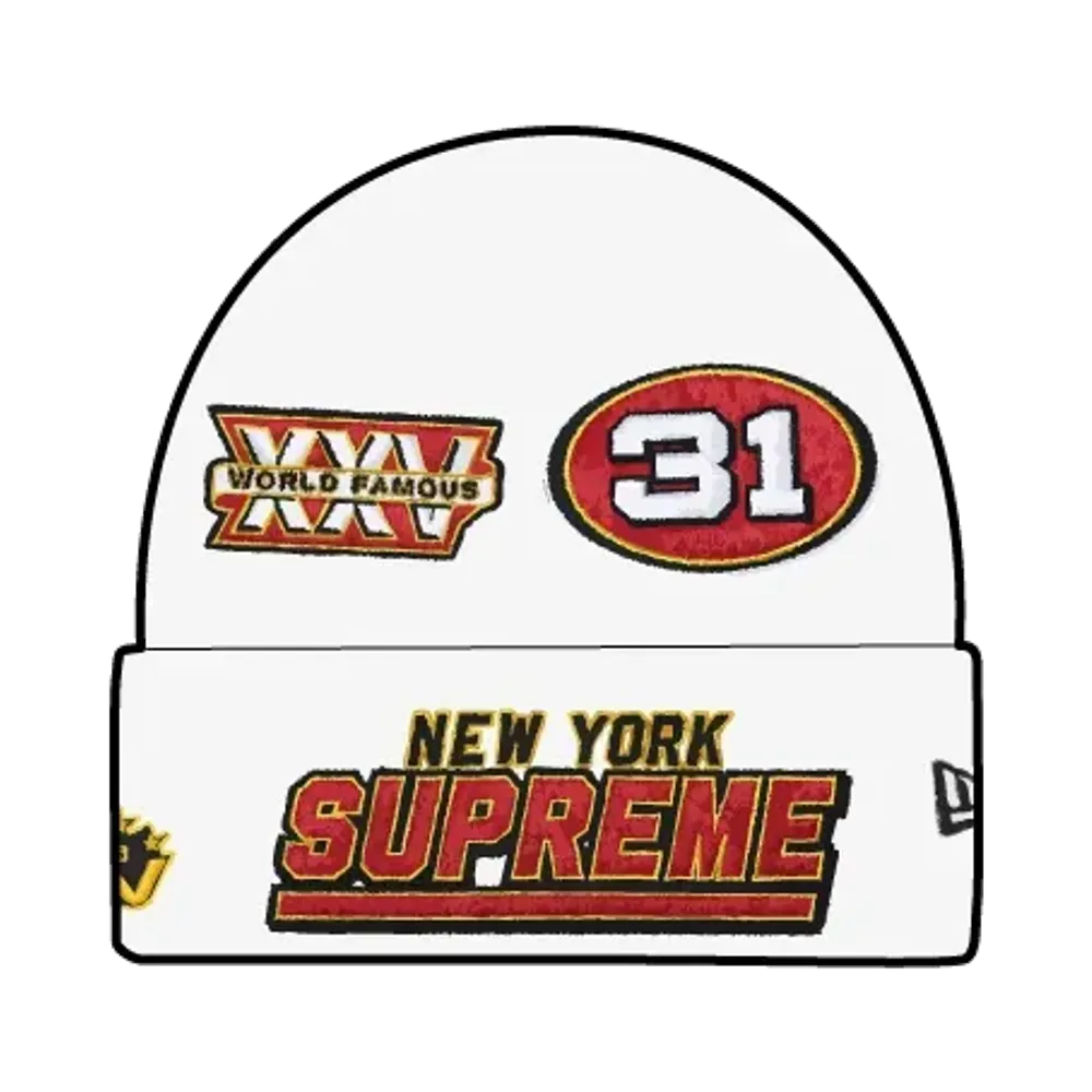 Supreme x New Era Football Beanie "White"