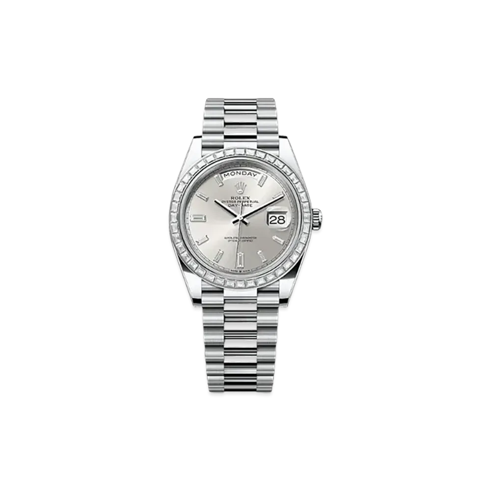 ROLEX Day-Date 40mm Platinum Diamond 228396TBR "Silver"