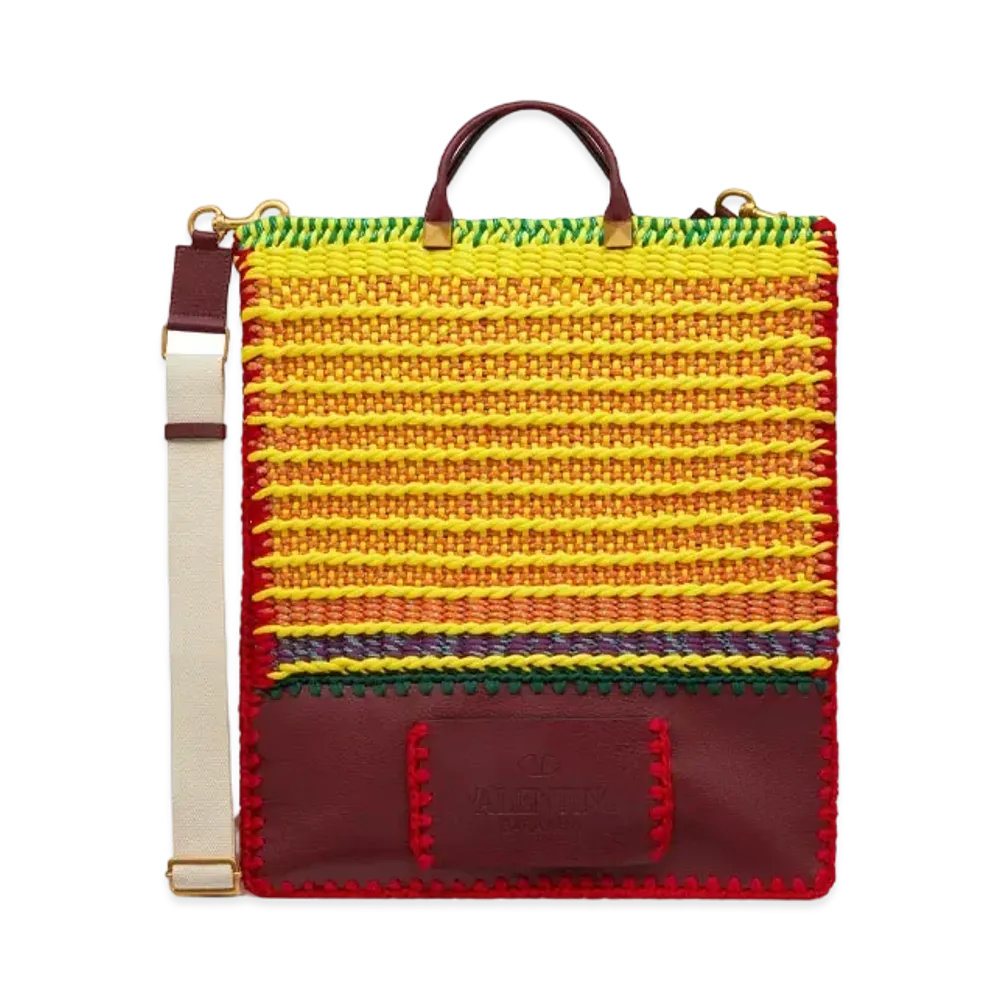 Valentino Valentino Galavani Crochet Fabric Flat Tote "Cherry/Multicolor"