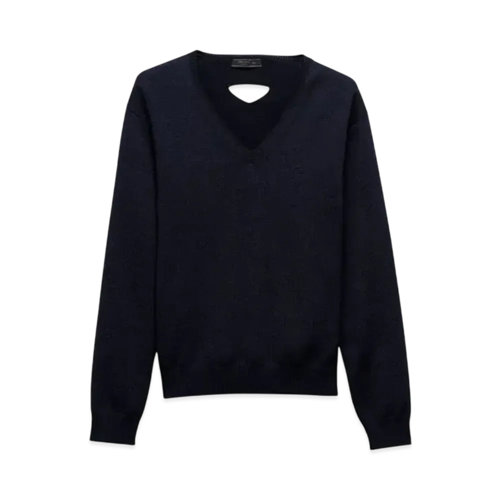 PRADA Men's V-Neck Wool Sweater "Navy"