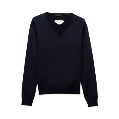 PRADA Men's V-Neck Wool Sweater "Navy"