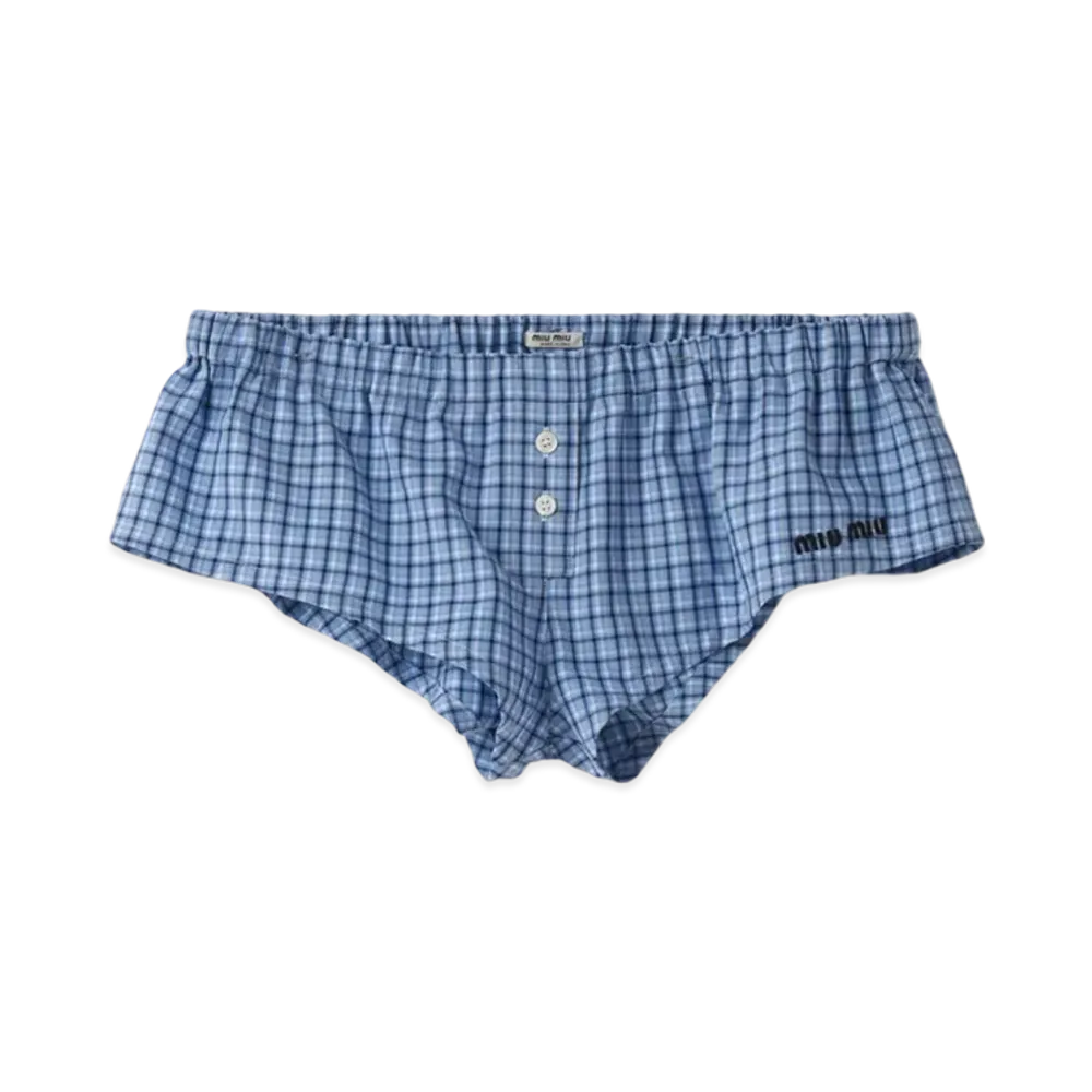 MIU MIU Women's Checked Boxer Shorts "Celeste/Blue"