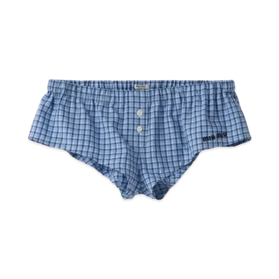 MIU MIU Women's Checked Boxer Shorts "Celeste/Blue"