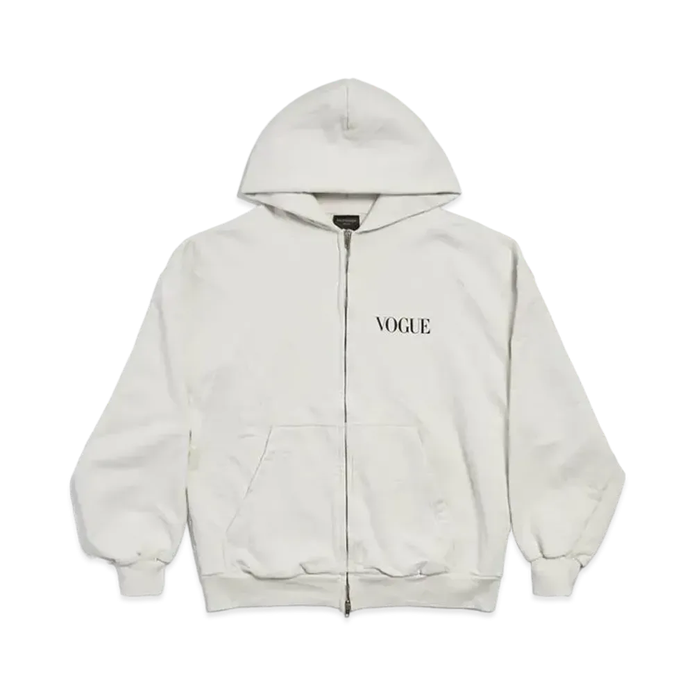 BALENCIAGA x VOGUE Zip-Up Hoodie Regular Fit in Dirty Archetype Fleece "White"