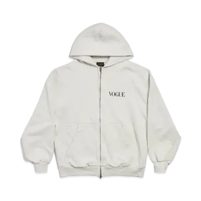 BALENCIAGA x VOGUE Zip-Up Hoodie Regular Fit in Dirty Archetype Fleece "White"