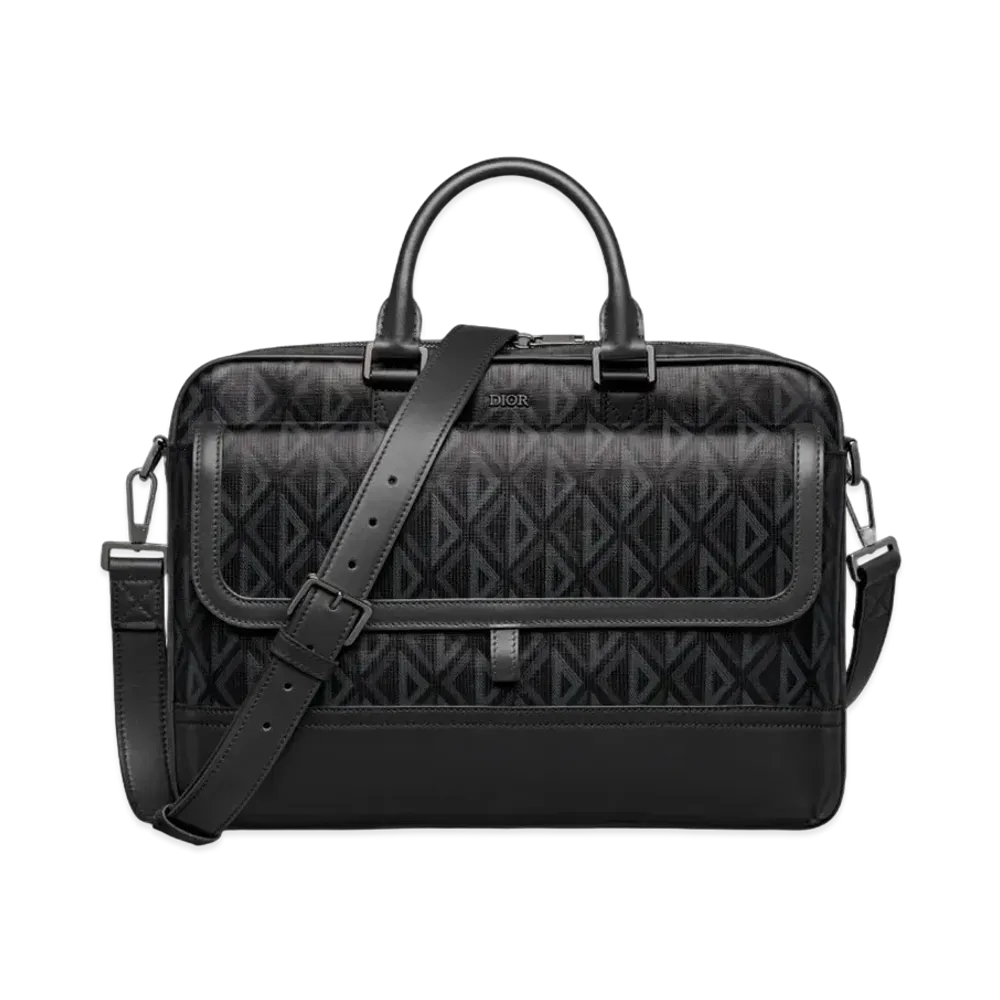Dior Hit The Road Briefcase CD Diamond Canvas Smooth Calfskin "Black"