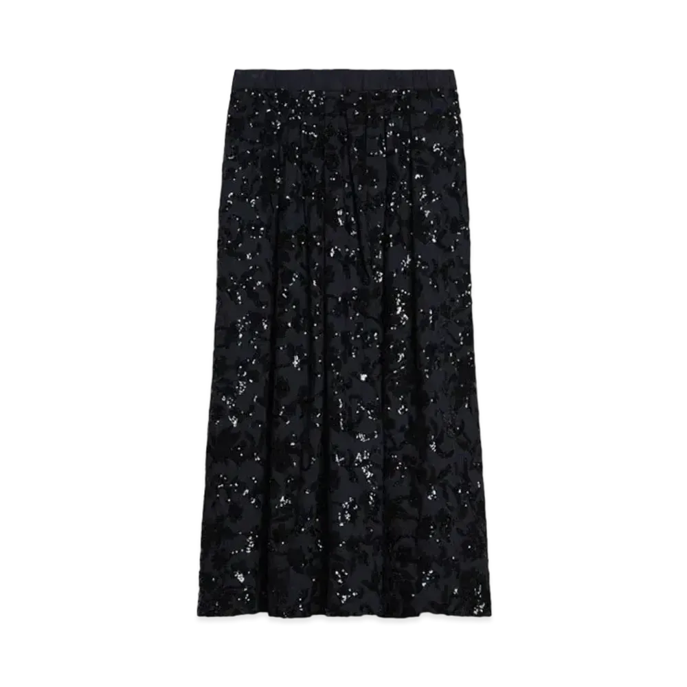 Max Mara Nome Cotton Sequin Flared Skirt "Navy"
