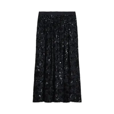 Max Mara Nome Cotton Sequin Flared Skirt "Navy"