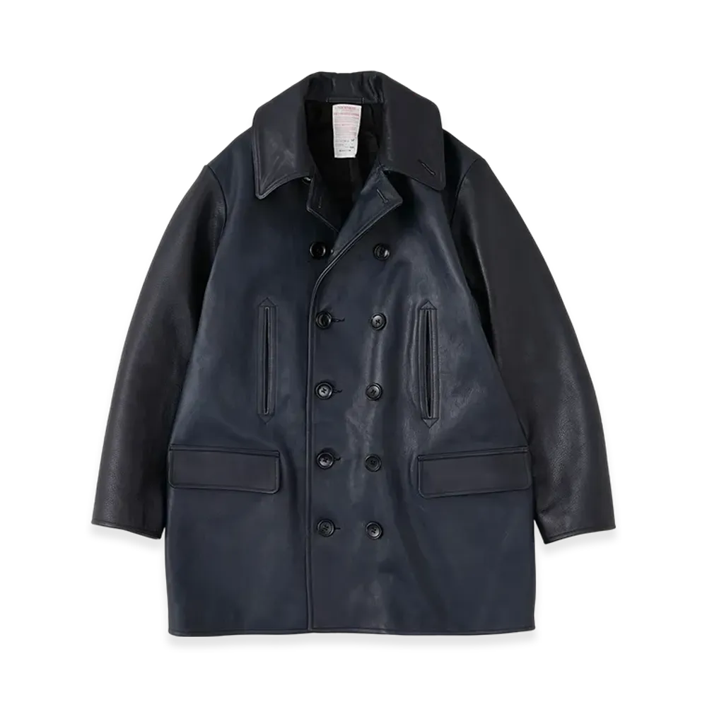 NICENESS L.Mclagan Brown Core Cow Leather 13-Button Pea Coat "Dark Navy"