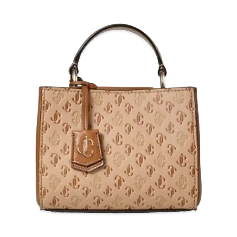Jimmy Choo Varenne Top Handle Mini JC Logo Pattern And Calf Leather Mini Bag With JC Logo "Caramel Mix"