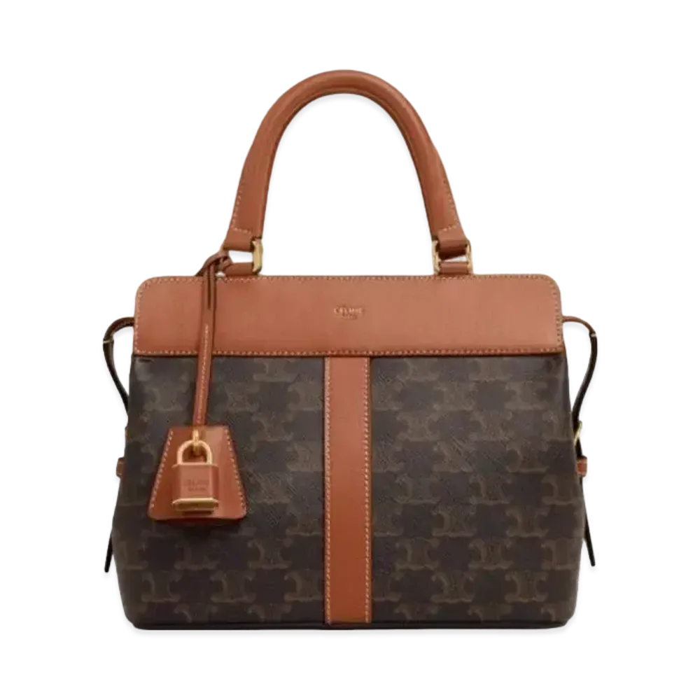 CELINE Small Cabas de France in Triomphe Canvas and Calfskin "Tan"