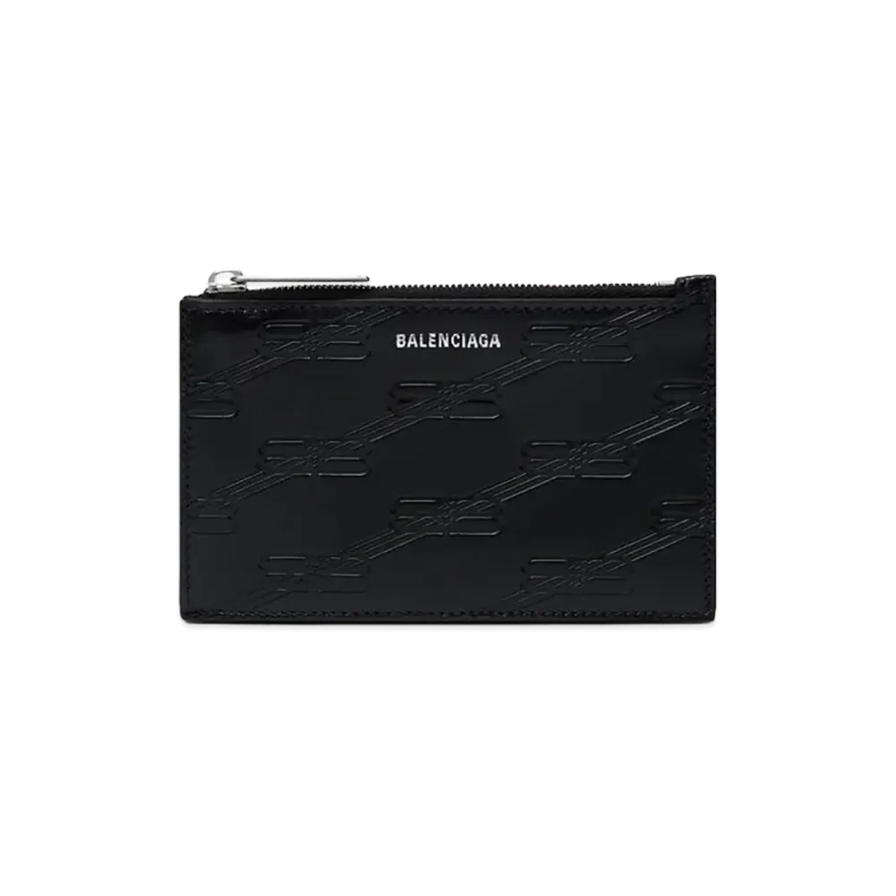 BALENCIAGA Embossed Monogram Long Coin & Card Holder Box Calfskin "Black"