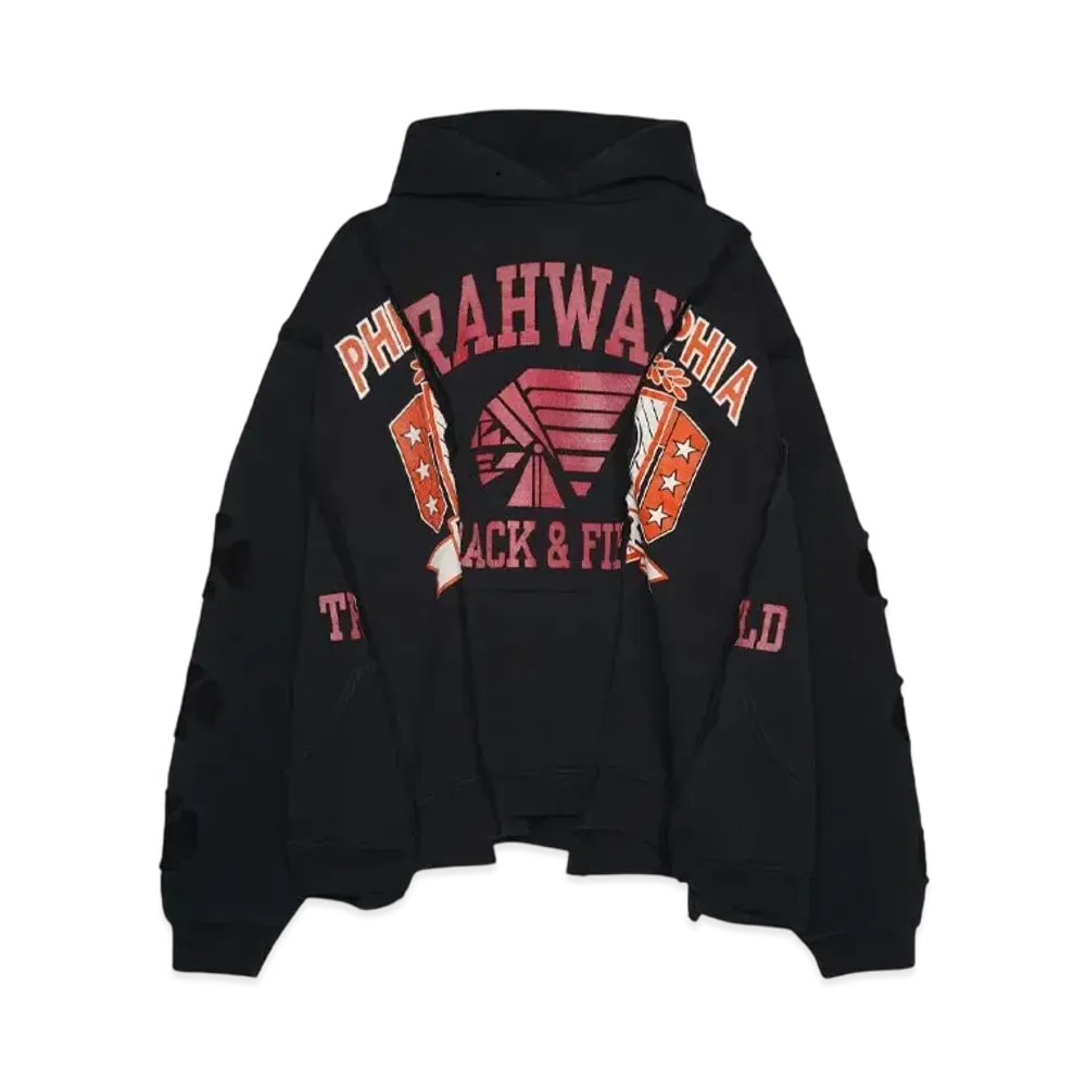 DISCOVERED LOOPING WIDE COLLEGE HOODIE with IRON CROSS CROCHET_ver.03 "BLACK"