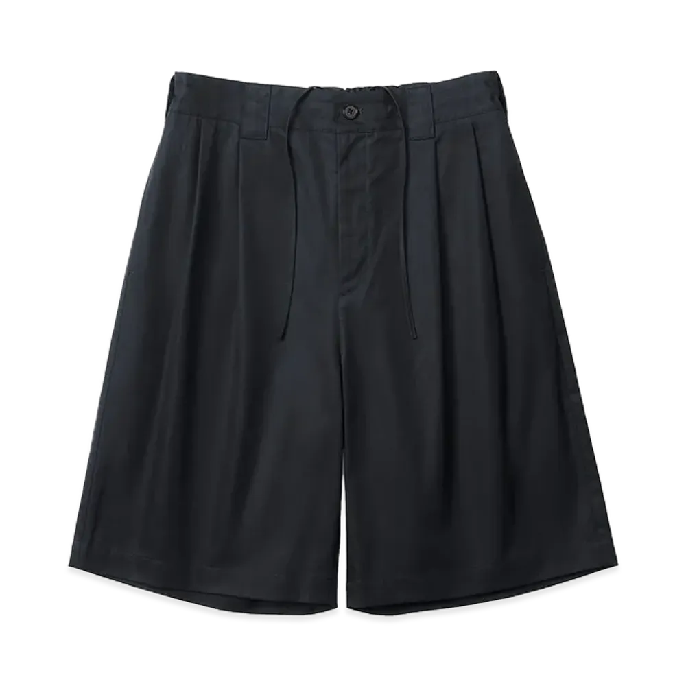 everyone Two Tuck Cotton Wide Short Pants "Black"