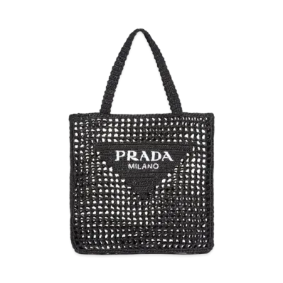 PRADA Raffia Tote Bag "Black"