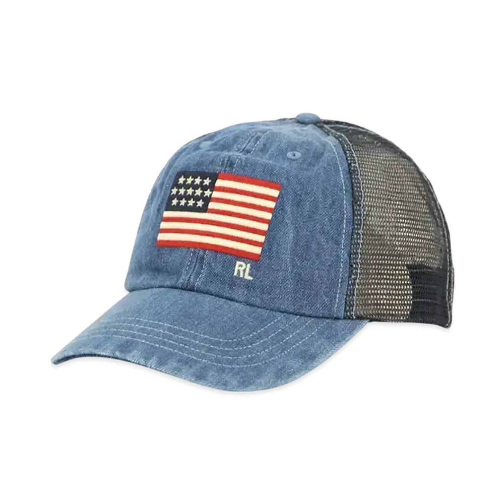 Polo Ralph Lauren USA Flag Classic Denim Trucker Cap "Indigo"