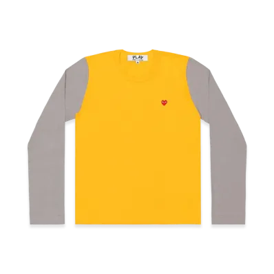 PLAY COMME des GARCONS Red Heart Coloured L/S T-Shirt Ladies "Yellow/Gray"