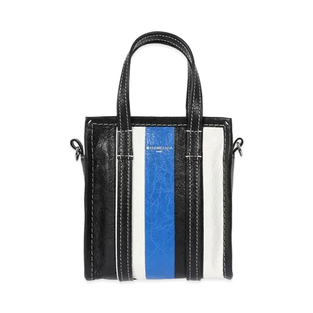 BALENCIAGA Bazaar Extra Small Shopping Bag "White/Black/Blue"
