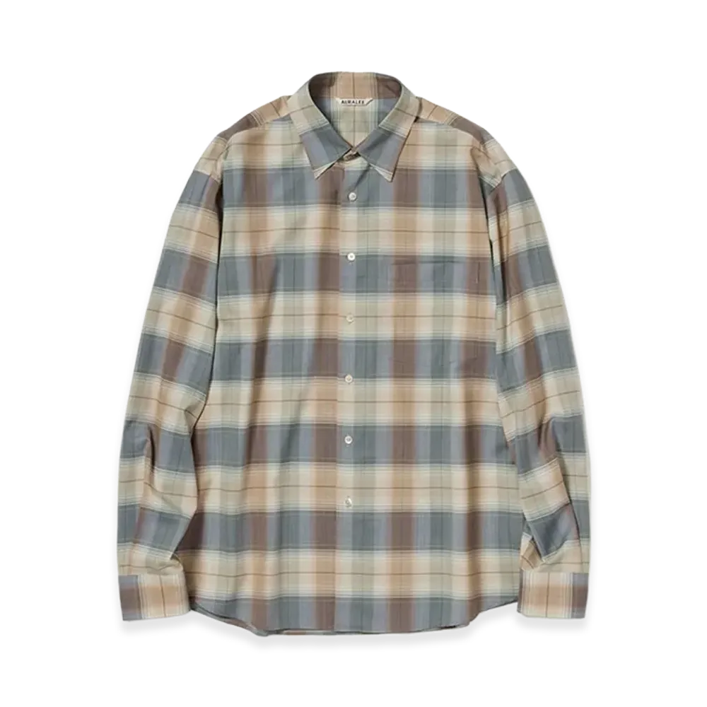 AURALEE Super Light Wool Check Shirt "Light Brown Check"
