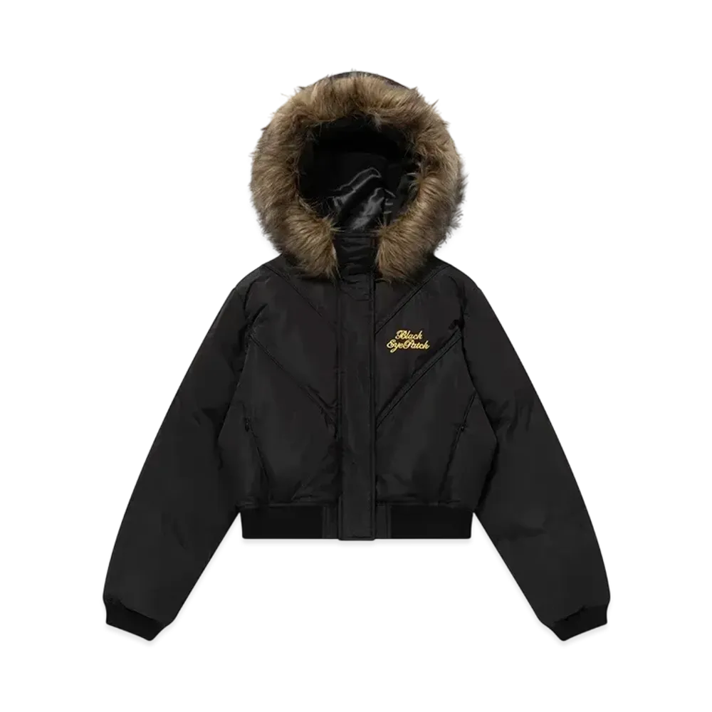 BlackEyePatch Embroidered Faux Fur Hooded Jacket "Black"
