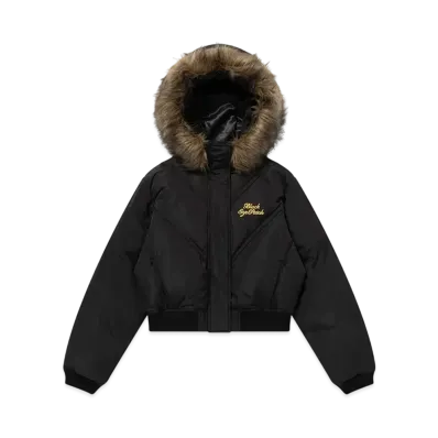 BlackEyePatch Embroidered Faux Fur Hooded Jacket "Black"