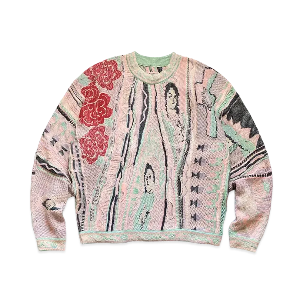 KAPITAL 7G KNIT VIRGIN MARIA GORDY CREW SWEATER "Light Pink"