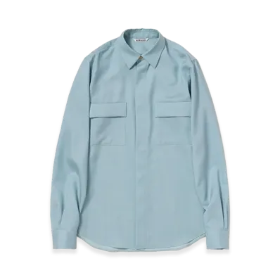 AURALEE Women's Wool Herringbone Overshirt "Dusty Blue"