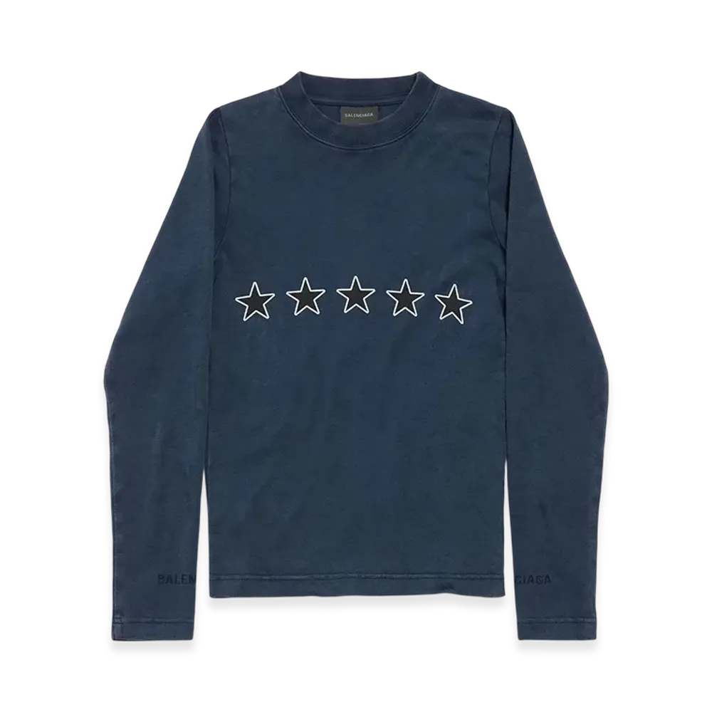 BALENCIAGA Top Rating Long Sleeve Fitted Top "Washed Navy"