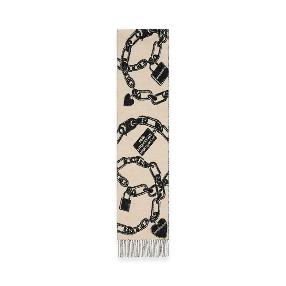 Acne Studios Fringed Wool Scarf "Beige/Black"