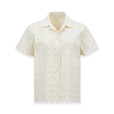 MONCLER Broderie Anglaise Short Sleeve Shirt "White"