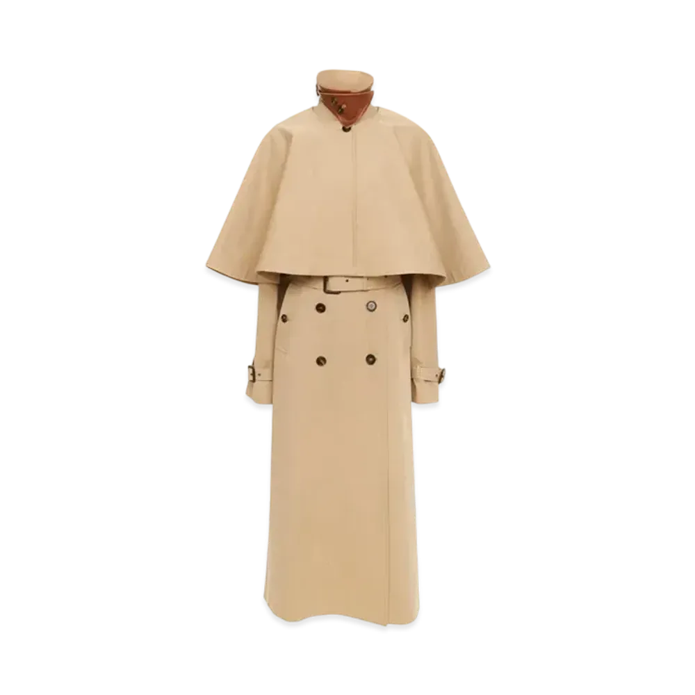 Chloe Classic Trench Coat In Cotton Gabardine With Cape "Worn Brown"