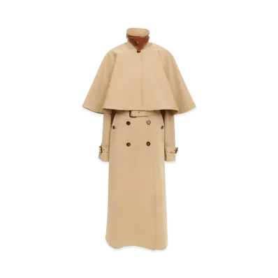 Chloe Classic Trench Coat In Cotton Gabardine With Cape "Worn Brown"