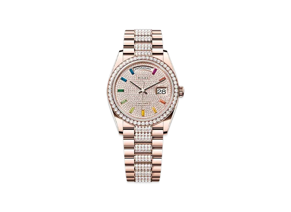ROLEX Day-Date 36mm Everose Gold Diamond 128345RBR "Pave diamonds"