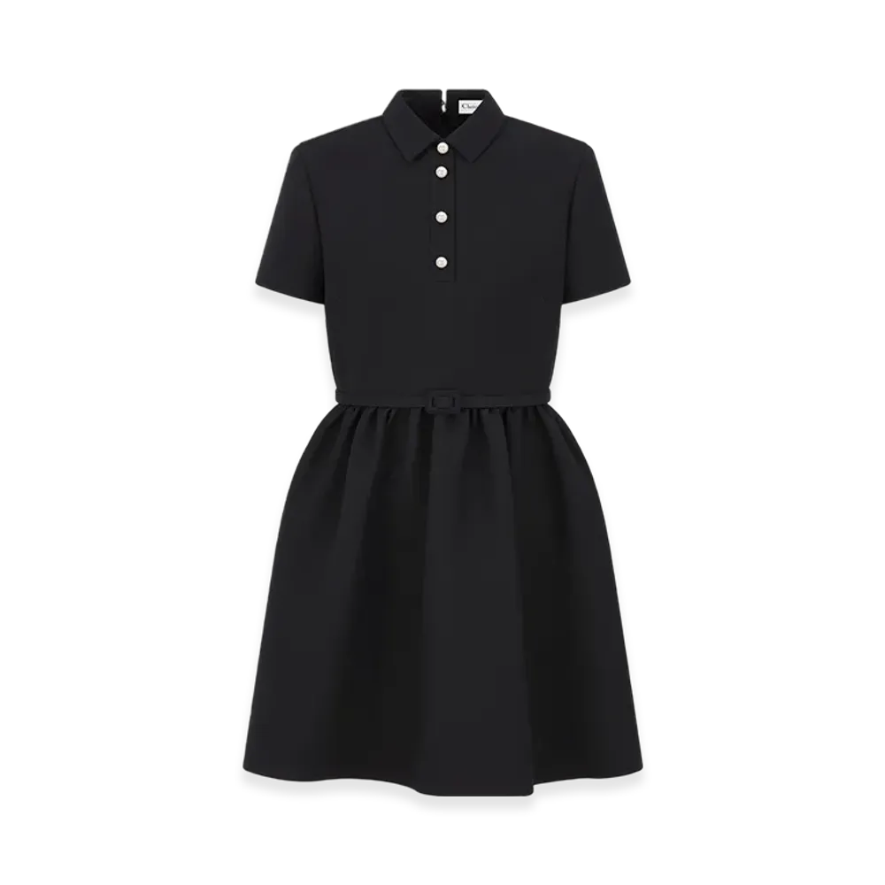 Dior Women's Short Belted Shirt Dress Wool Silk "Black"