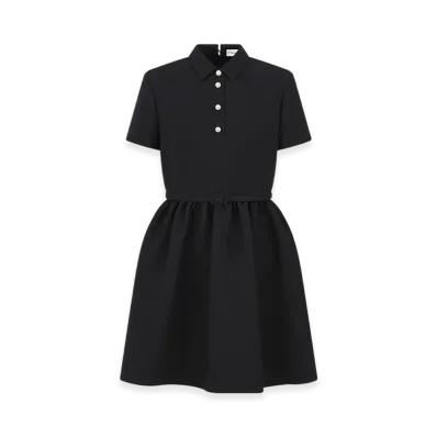 Dior Women's Short Belted Shirt Dress Wool Silk "Black"