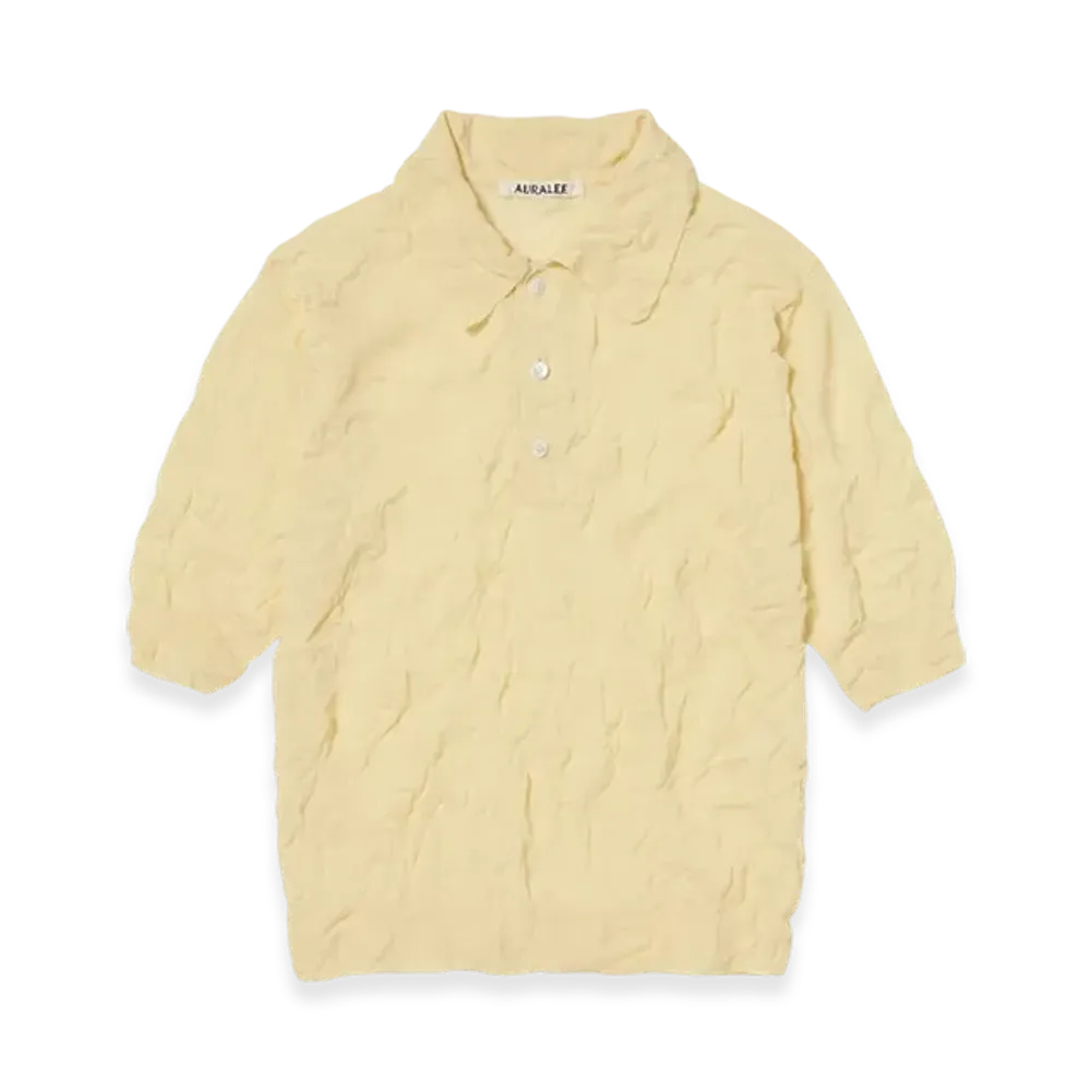 AURALEE Wrinkled Wool Polyester High Gauge Knit Polo "Yellow"