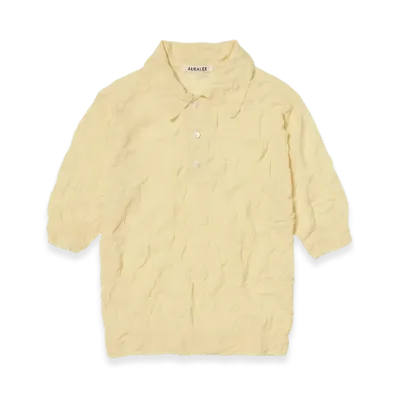 AURALEE Wrinkled Wool Polyester High Gauge Knit Polo "Yellow"