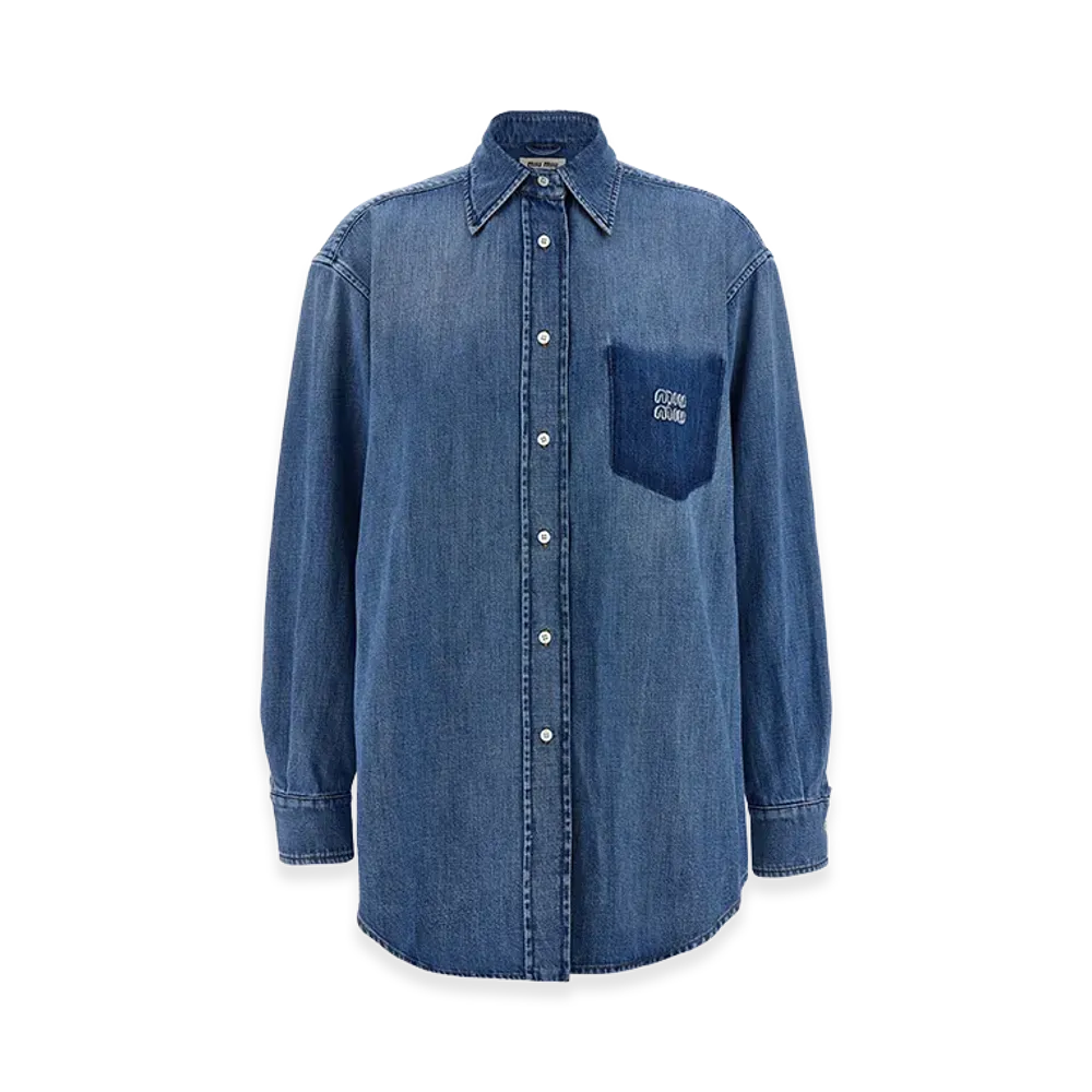 MIU MIU Women's Trompe L'Oeil Pocket Shirt "Lightblue"
