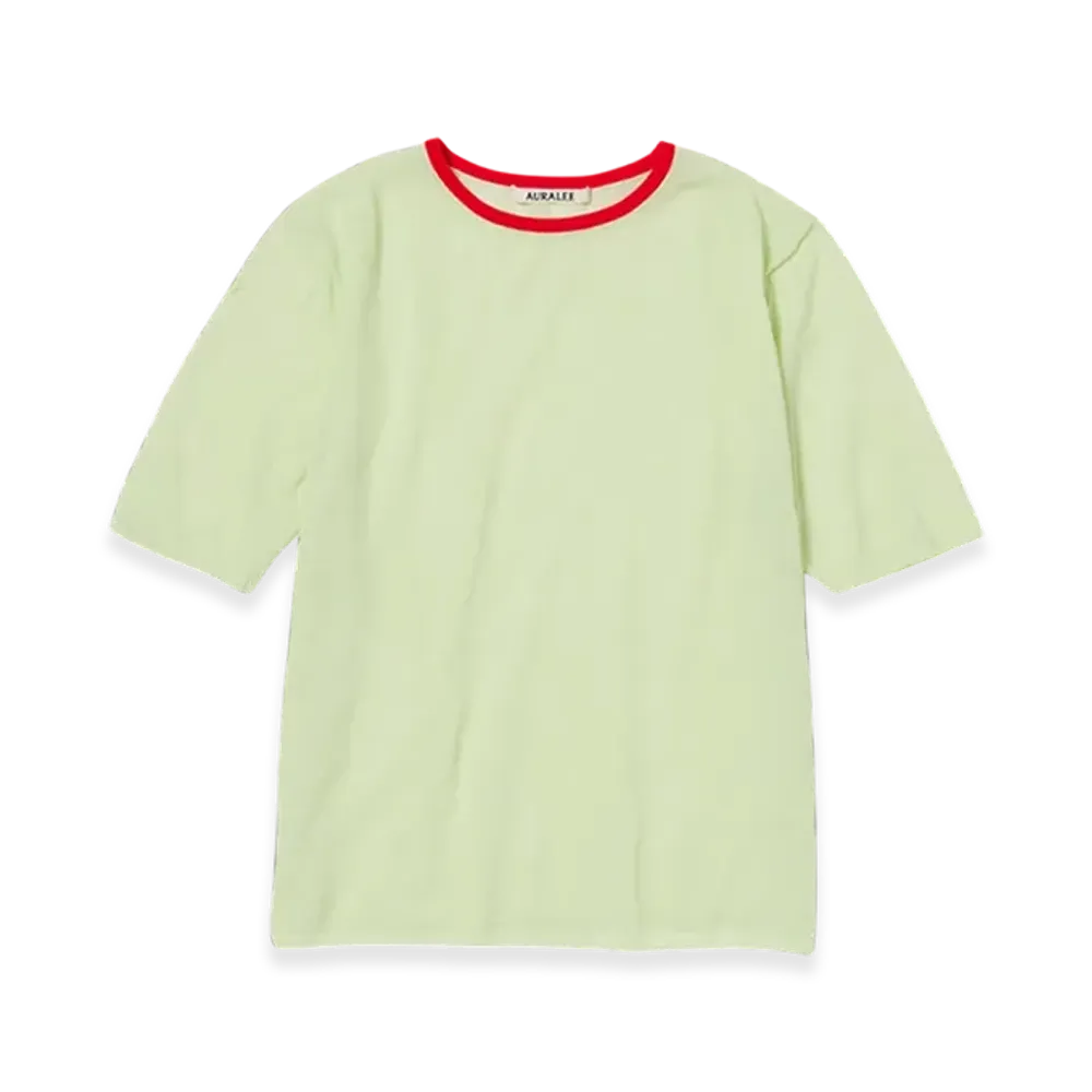 AURALEE Hard Twist High Gauge Wool Silk Knit T-Shirt "Lime Yellow"